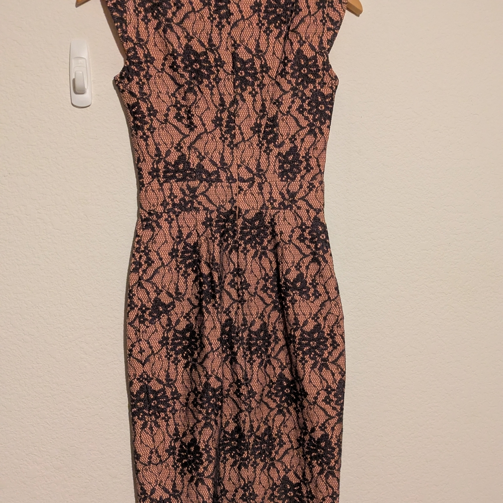 French Connection Peach Dress with Black Lace Overlay - Picture 2 of 8